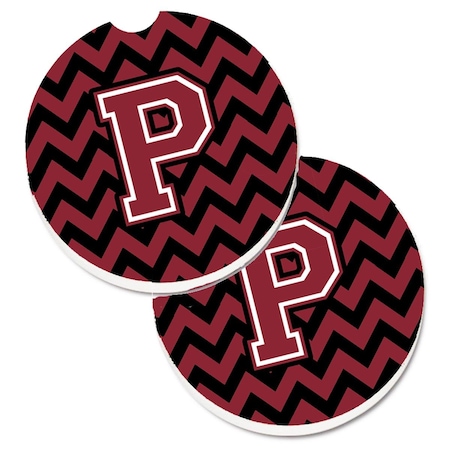 Carolines Treasures Letter P Chevron Garnet and Black Set of 2 Cup Holder Car Coaster CJ1052-PCARC